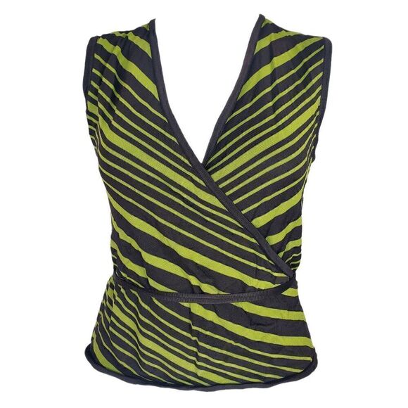 The Works Saks Fifth Avenue faux wrap shirt with tie waist Size Small brown gree - Picture 1 of 5